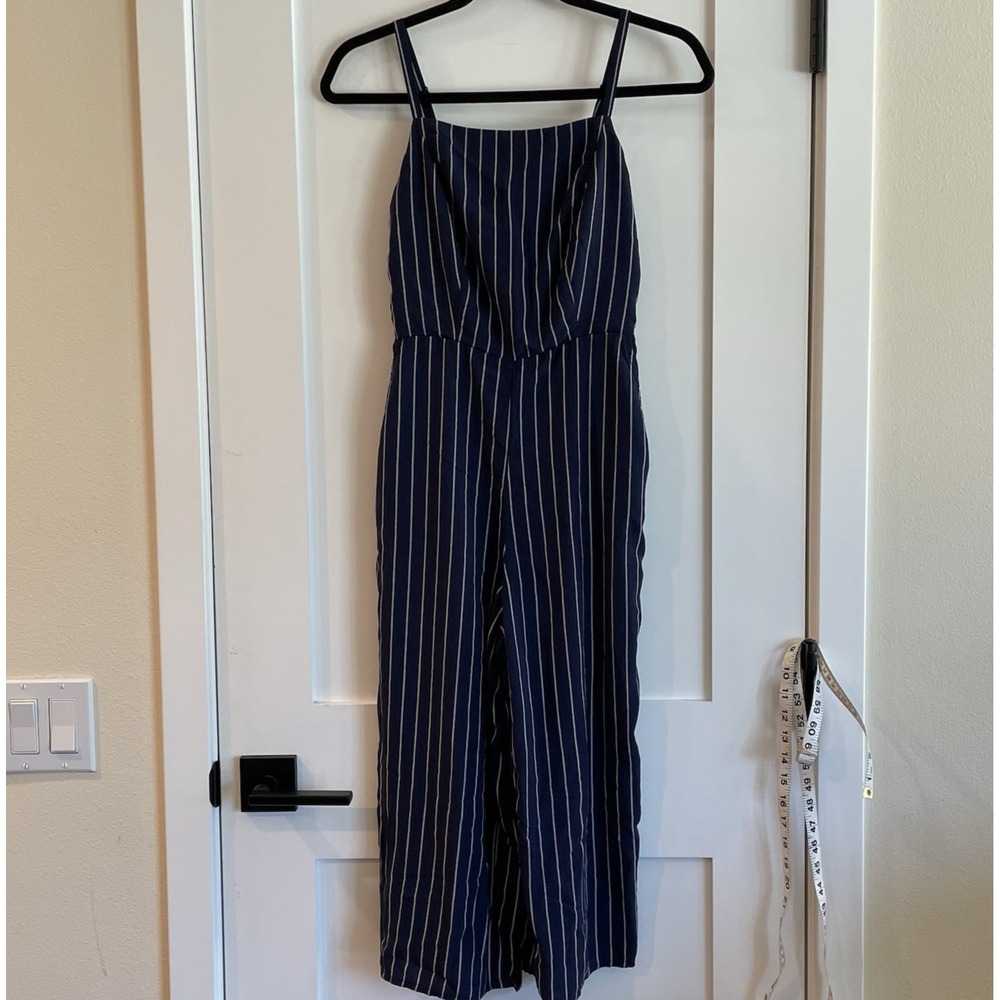 Womens Navy Striped Romper Jumpsuit Sleeveless S Boho Cottage Beach Vacation